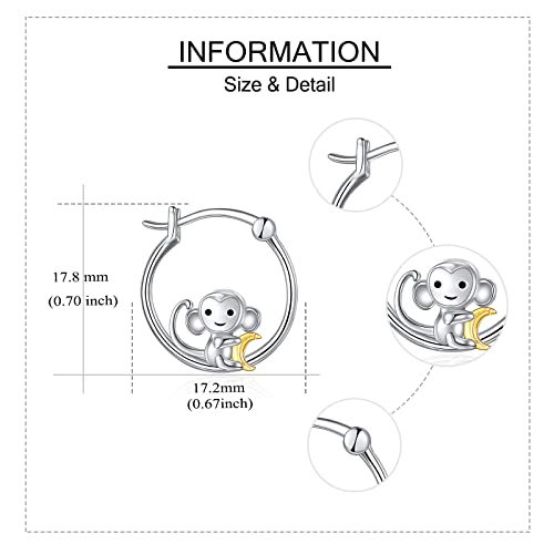 Fox/Pig/Mushroom/Cat Earrings Sterling Silver Cute Hoop Earrings Animal Jewelry Gifts for Women Daughter - style: monkey