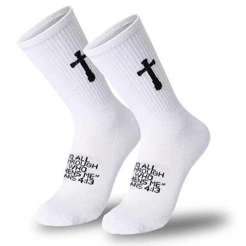 Unisex Cross Socks,Gifts for Christian On Easter and Christmas - color: Philippians4:13 - White