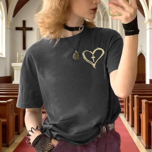 Christian Shirts for Women Oversized Faith Jesus Shirt Inspirational Tops - color: Greya, size: XX-Large