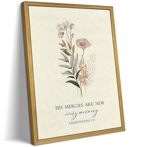 Christian Canvas Wall Art, Bible Verse Floral Painting With Wood Framed, His Mercies Are New Every Morning Lamentations 3:23 Scripture Religious Wall Decor Church Home Decor 8x10 Inch - color: Jesus-D, size: 10"L x 8"W