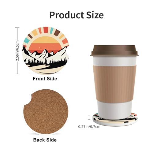 Mountain Sunset Car Cup Holder Coasters 2 Pack 2.63" for Women - color: Orange