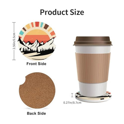 Mountain Sunset Car Cup Holder Coasters 2 Pack 2.63" for Women - color: Orange