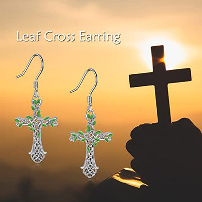 Cross Earrings 925 Sterling Silver Dangle Earring Gifts for Women - style: Tree Of Life Cross