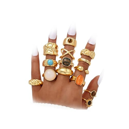 Gold Stackable Rings Set for Women, Gold Plated Chunky Crystal Finger Rings - color: Chunky Gold