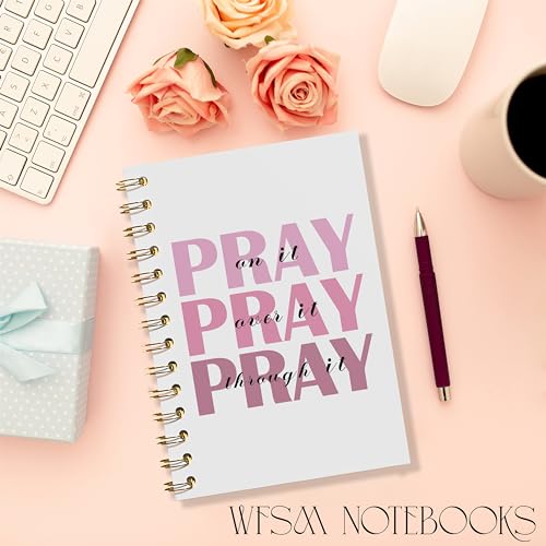 WFSM Prayer Journal, Pink Preppy Notebook - Pray on It Pray over It Pray Through It, Christian Gifts Journal, Daily Prayer Journal, Christian Journal, Christian Notebook for Women, 5.5x8.3 Inches - color: Pink