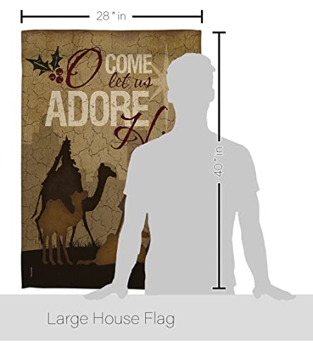 Breeze Decor Christmas Nativity Banner Wall Hanging Home Indoor Porch Dorm Bedroom Residential Flag Outdoor Tapestry Poster Signs Religious Christian Gifts Let Us Adore Him Room Decor, Made in USA