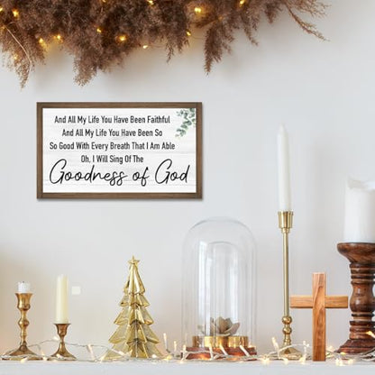 Ruvoty Goodness of God Bible Verse Wooden Box Sign Desk Wall Decor,Rustic Scripture Wood Block Plaque Sign for Christian Farmhouse Home Office Shelf Tabletop Wall Decor