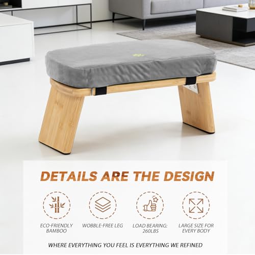 Bamboo Meditation Bench, Foldable Prayer Stool (Grey) - color: Grey