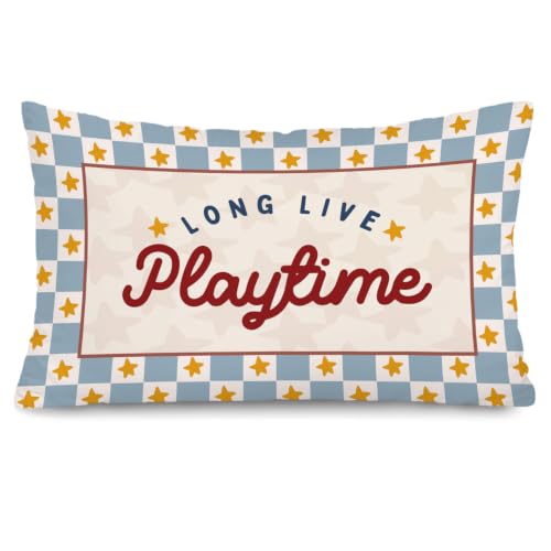 Playroom Decor Long Live Playtime 12x20 Pillow Cover, Playtime Checkered Decorative Throw Pillow Covers Pillowcases Decorations for Kids Nursery Room Bedroom Playroom Decor - color: Long Live Playtime-12x20