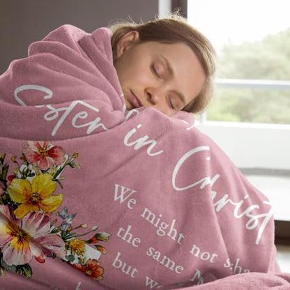 Christian Gifts for Women, Sister in Christ Floral Cross Blanket - color: Dusty Pink