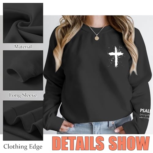 Women Christian Sweatshirt Psalms 91 Jesus Hoodie Religious Faith God Shirt Bible Verse Inspirational Pullover Tops - color: Black, size: Small