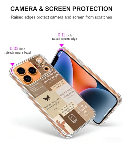Brown Christian Quotes Phone Case Compatible with iPhone 17 Pro Max, God Cross Phone Cover for iPhone 17 Pro Max, Trendy TPU Bumper Phone Cover Case - color: Brown Christian
