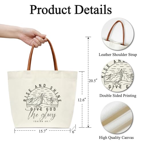 Bible Verse Tote Bags Religion Gifts for Women Christian Canvas Tote Bag Aesthetic Christian Gifts for Women Grocery Beach Bag Shopping Handbag -16 - style: Rise and Shine Give God the Glory -16
