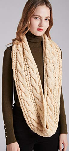 NEOSAN Womens Thick Ribbed Knit Winter Infinity Circle Loop Scarf - color: Twist Beige