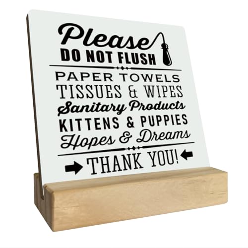 Farmhouse Do Not Flush Plaque with Wooden Stand, Funny Kittens & Puppies Sign, Small Gift - color: Please Do Not Flush 02
