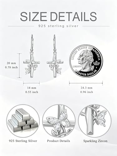 Butterfly Earrings for Women 925 Sterling Silver Birthstone Butterfly Cross Rose Dangle Earrings Elegant Butterfly's Jewelry Gift for Birthday Valentines Day Christmas - color: 4-April