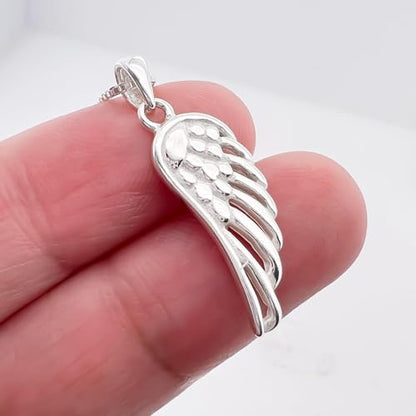 Small and Dainty 925 Sterling Silver Angel Wing Pendant Necklace for Women, Teens - Inspirational Jewelry, Gift for Baptism, Confirmation or First Communion (16 inches plus 2-inch extender)