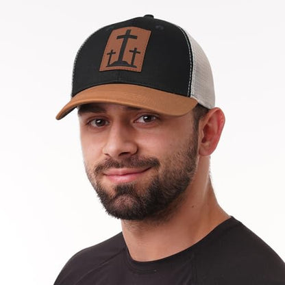 Christian Jesus Cross Hat American Flag Adjustable Faith Baseball Cap - Ideal Religious Gifts for Birthdays, Father's Day - color: Black-orange