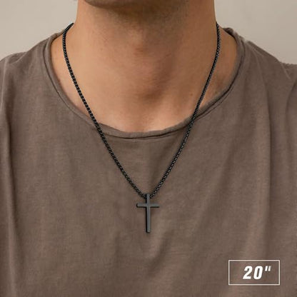 M MOOHAM Cross Necklace for Men Teen Boys 16-30 Inch - color: "Black: Cross Pendant 1.2"*0.7"