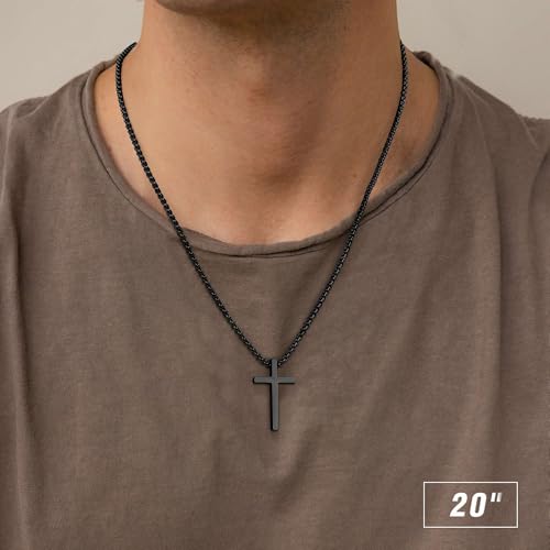 M MOOHAM Cross Necklace for Men Teen Boys 16-30 Inch - color: "Black: Cross Pendant 1.2"*0.7"