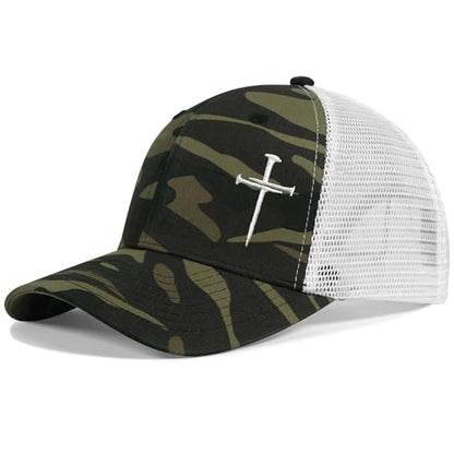 Christian Hats for Men Women,Jesus 3 Nail Cross Hat Christian Religious Gifts for Birthday/Christmas - color: 492.camo-2