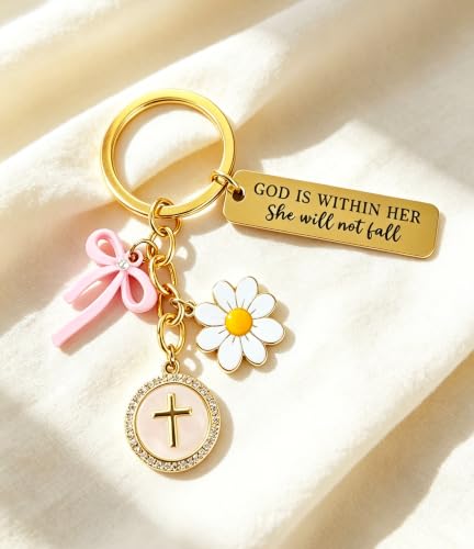 Christian Gifts Inspirational Bible Verse Religious Cross Keychain - color: Gold-1