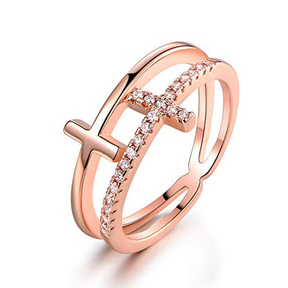 Barzel 18k Gold Plated Cubic Zirconia Double Cross Ring - color: Rose Gold