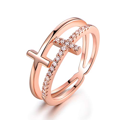 Barzel 18k Gold Plated Cubic Zirconia Double Cross Ring - color: Rose Gold