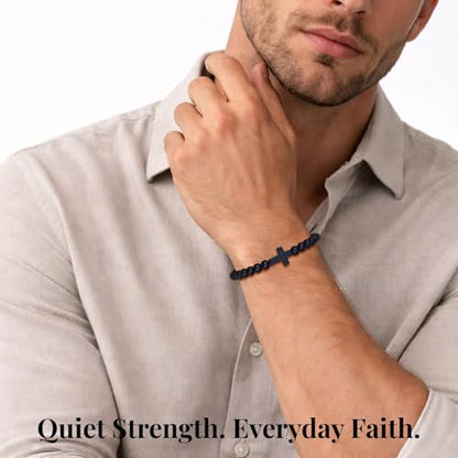 SAMYA Mens Beaded Bracelet, Black Onyx Cross Bracelet - style: No Card-Matte Onyx