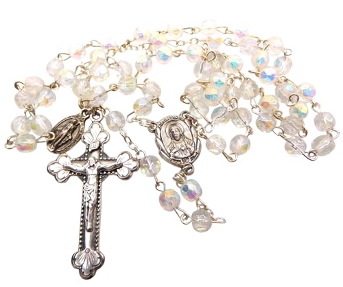Westmon Works Girls First Holy Communion Rosary Set with Glass Beads Metal Crucifix Gift Boxed with Holy Card, Made in Italy