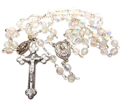 Westmon Works Girls First Holy Communion Rosary Set with Glass Beads Metal Crucifix Gift Boxed with Holy Card, Made in Italy