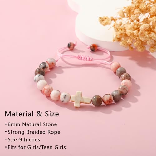 First Communion Confirmation Gifts for Girls, Cross Natural Beads Bracelet Christian Religious Jewelry Gifts for Kids Teen Girls - style: Style-3