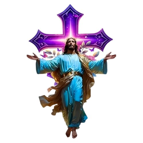 2 Pack Jesus Christ Purple Cross Car Decals, 3.54"x5.51" Waterproof & UV Resistant Vinyl Religious Sticker for Bumper Window, Christian Wall Art Decor for Home - BD187