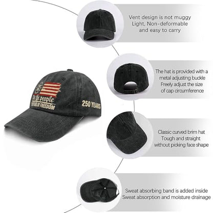 U.S. 250th Anniversary 250 Years Freedoms 1776-2026 Baseball Hats Funny - color: Allblack11