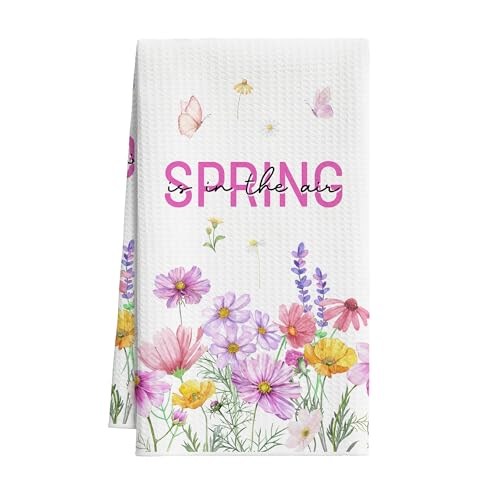 Wildflowers Kitchen Towels, Spring is in The Air Dish Towel for Kitchen Bathroom, Floral Butterfly Decorative Hand Towels, Pink Daisy Fast Drying Tea Towel, Spring Easter Gifts Home Decor-S01 - color: Floral Butterfly