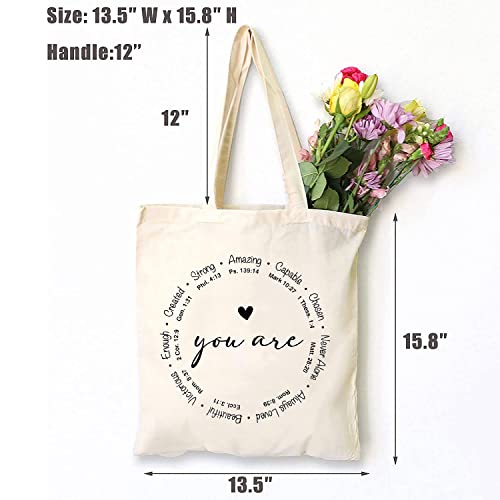 TSIIUO Women's You are Inspiration Canvas Tote Bag Funny Bible Verse Cute Graphic Reusable Shopping Canvas Bag - color: White