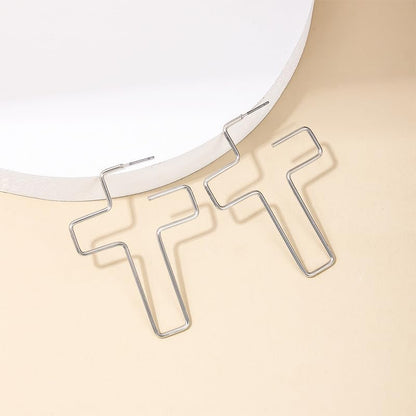 Cross Hoop Earrings Big Circle Hoop Earrings for Women Christian Jewelry - color: C-S