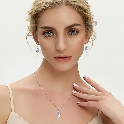 Starchenie Angel Wings Dangle Earrings for Women 925 Sterling Silver Cubic Zirconia Threader Earrings - color: White