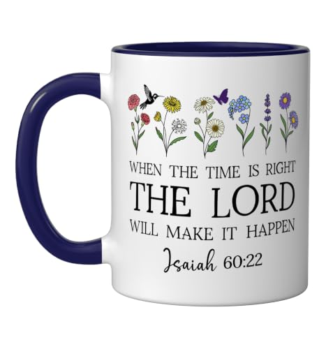 When the Time Right The Lord Will Make Happen Isaiah 60:22 Ceramic Mug, Dark Blue/White, 11oz - color: Dark Blue/White, size: 11 Ounces