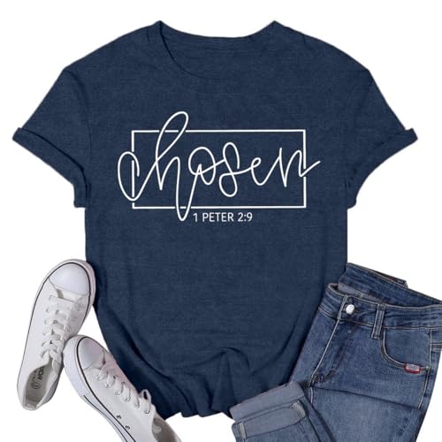 Women's Christian Shirt Christ Chosen T-Shirts Bible Verse Tee Tops - color: Blue, size: Medium