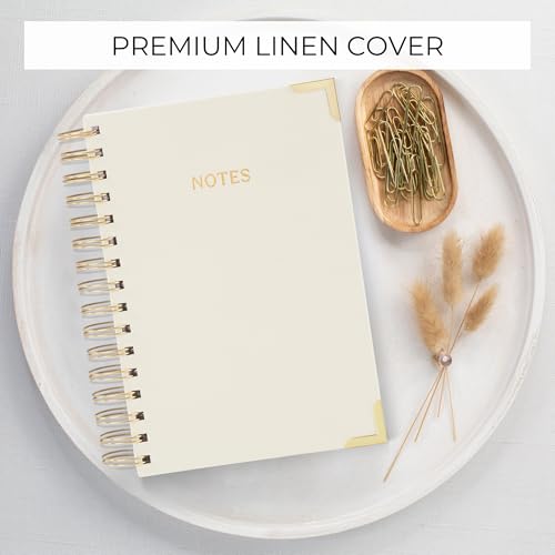 Aesthetic Thick Spiral Notebook Journal For Women in A5 - Linen Hardcover - color: Beige, size: A5