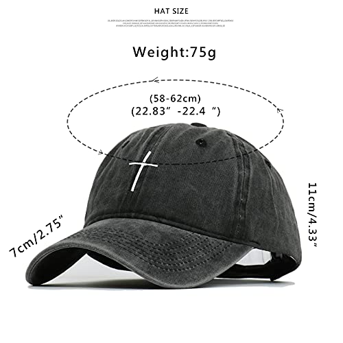 Cross Embroidery Baseball Cap,Adjustable Structured Dad Hat for Men Women Sun Hat - color: Black Washed