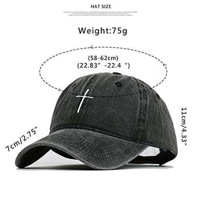 Cross Embroidery Baseball Cap,Adjustable Structured Dad Hat for Men Women Sun Hat - color: Black Washed