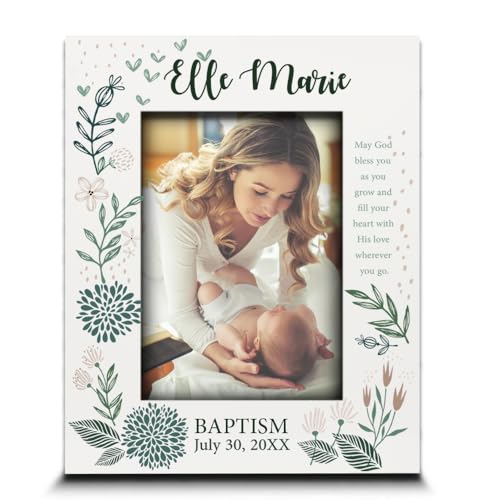 BELLA BUSTA-Personalize -Baptism, Dedication, Confirmation, First Communion Theme Picture Frame-Keepsake from Godparents, Friends, Family-UV Print Frame (Green and Taupe (5x7 Vertical)) - color: Green and Taupe (5x7 Vertical)