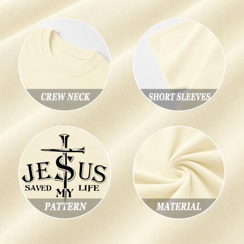 Christian Jesus Cross Shirts for Men Jesus Saved My Life T-Shirt God Tee - color: Creamy Yellow, size: Medium
