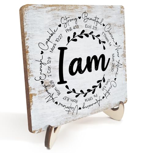 Inspirational Sign Rustic Desk Decor Decorative Christian Encouragement Religious Bible Verse Faith Decoration for Home Farmhouse Office Bathroom Table Shelf Counter Tiered Tray Plaque with Wood Stand - color: multicolour0342