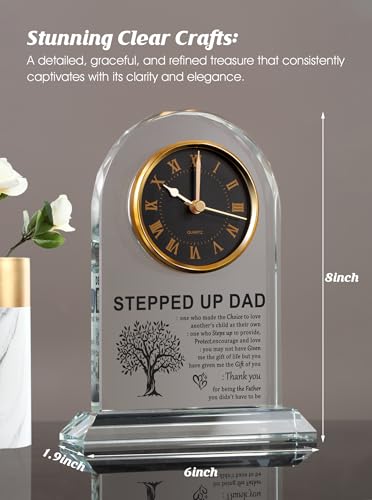 Stepdad Gifts from Daughter Son, Bonus Dad Fathers Day Glass Clock - color: Stepped Up Dad Gifts
