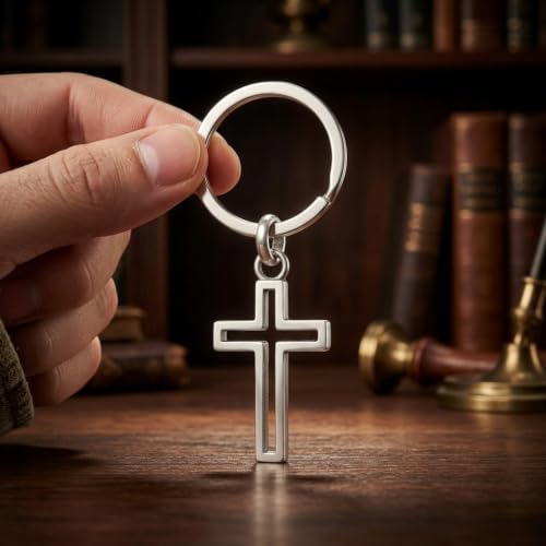 6 Cross Keychain Silver Hollow Out, Cool Keepsakes for Men Women