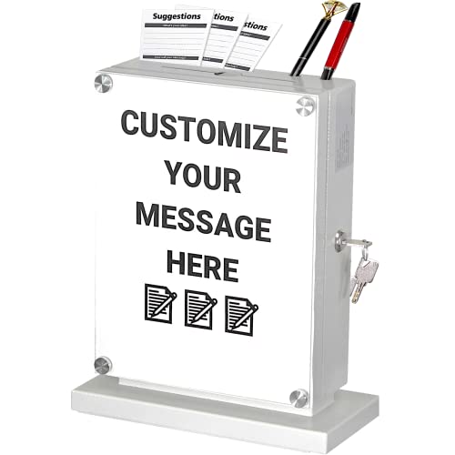 POCHAR Large Metal Suggestion Box With Slot and Lock, Safe Lock Tip Jar - color: White