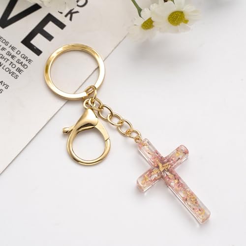 Cross Keychain,Jesus Key Chain Christian Gifts for Women, Religious Bag Charms for Purse Handbags Backpacks - color: Pink
